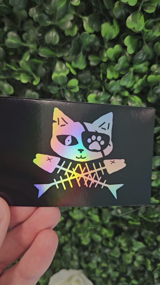 Cat Pirate Flag Holographic Sticker
